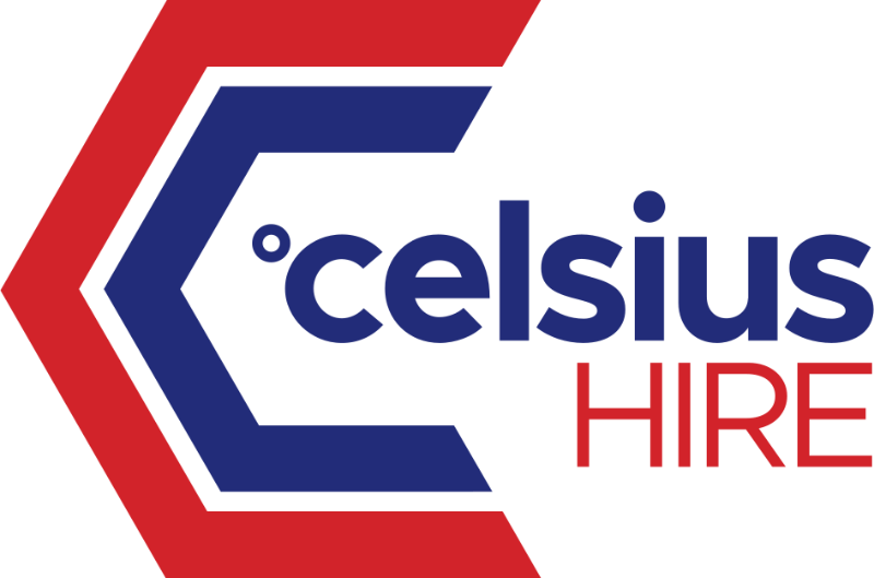 Celsius Hire company logo with blue and red branding.