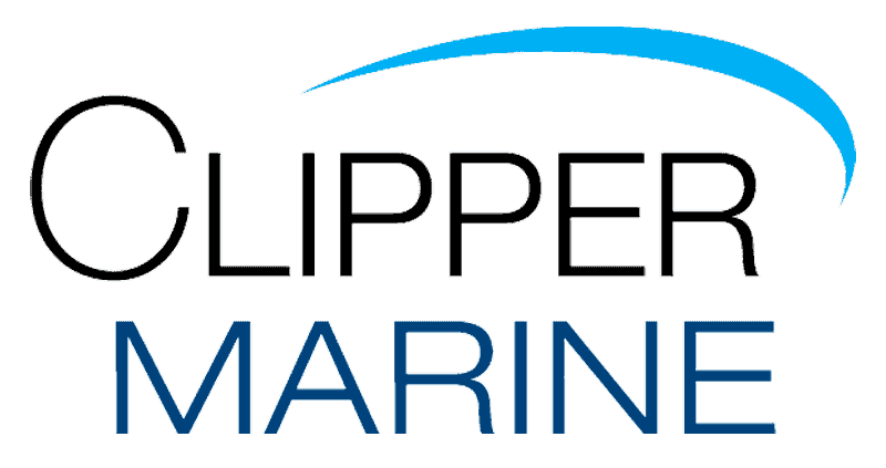 Clipper Marine company logo in blue capital letters.