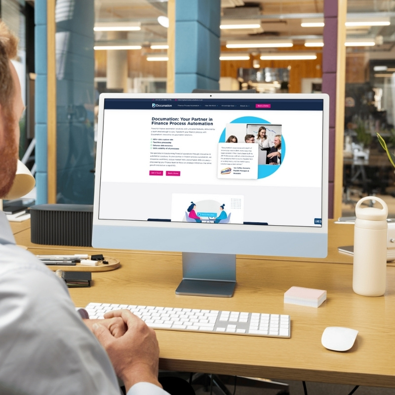 Computer screen mockup presenting the Documation website design.