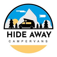 Hideaway Campervans company logo with bold text and van icon.