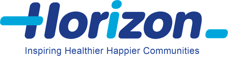 Horizon Leisure company logo with blue and orange text.