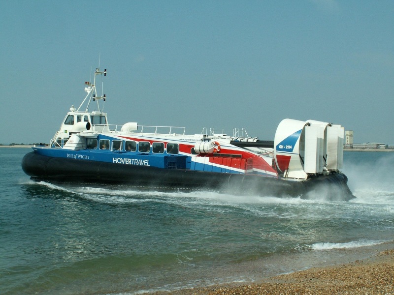 Hovercraft travelling across the water near the Isle of Wight.