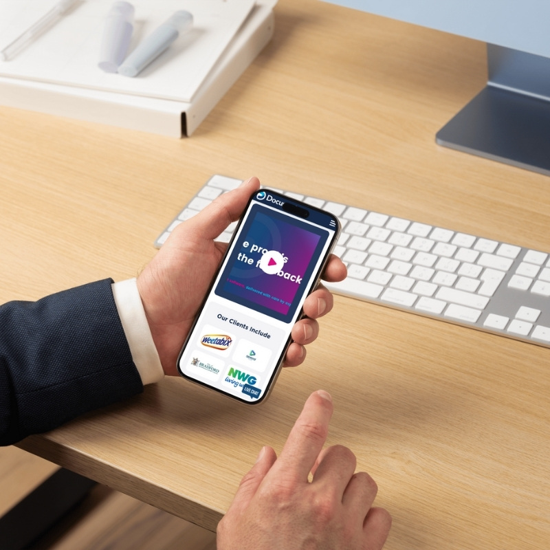 Mobile phone mockup showing the Documation website homepage.