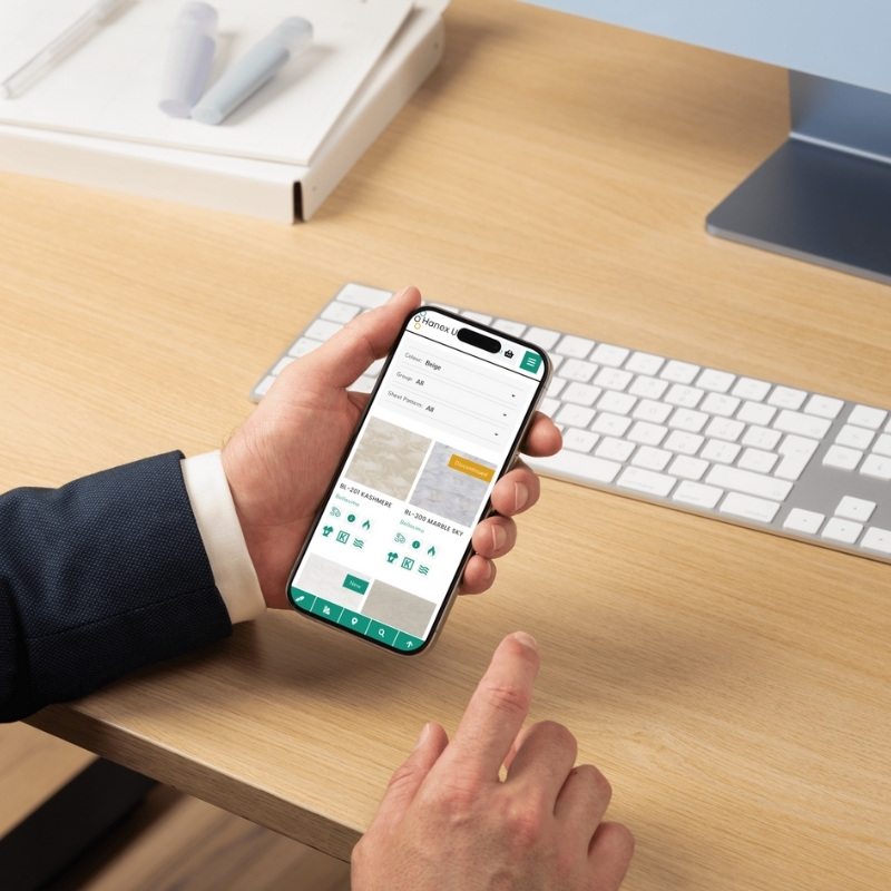 Mobile phone mockup displaying the Hanex website homepage.