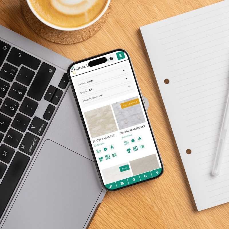 Mobile screen mockup displaying the Hanex website design.