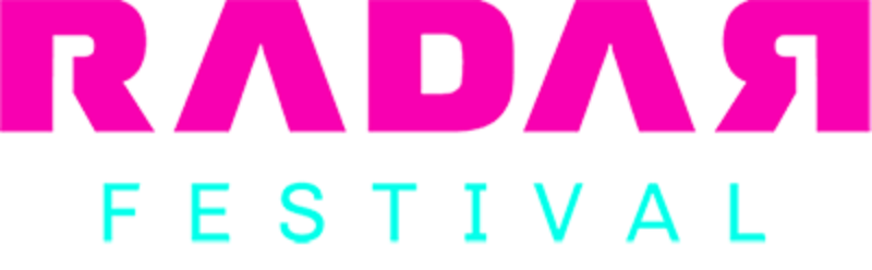 Radar Festival logo in bold pink and teal typography.