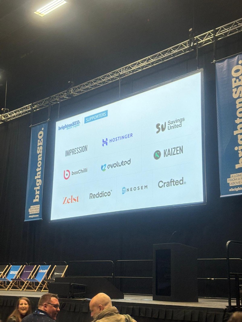 BoxChilli sponsorship screen displayed at BrightonSEO conference.