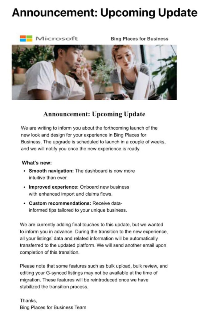 microsoft bing places for businesses update